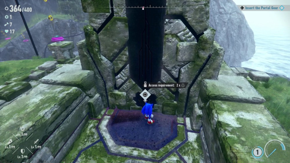 An inactive cyberspace portal in Sonic Frontiers.
