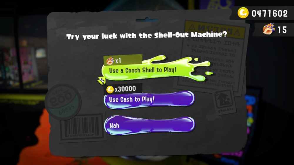 Splatoon 3 Conch Shells at the Shell-Out Machine
