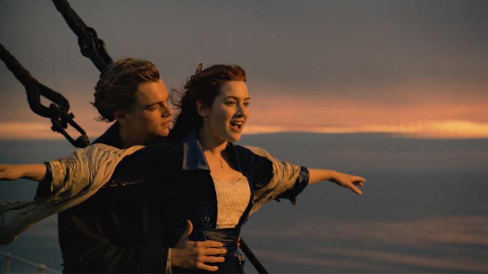 Leonardo DiCaprio as Jack and Kate Winslet as Rose in Titanic.
