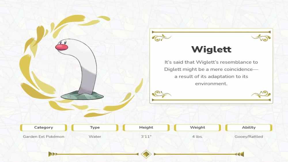 Wiglett's Pokedex-inzending van Pokemon Scarlet en Violet.  