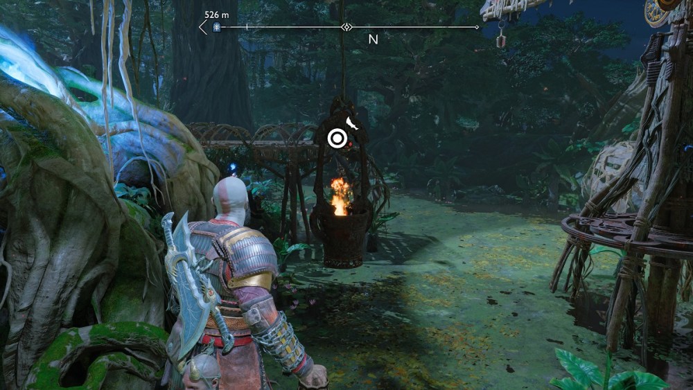 Burn the bramble with fire bucket at the abandoned village in god of war ragnarok