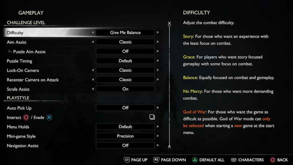 changing difficulty in God of War Ragnarok