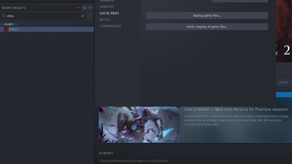 Verify DOTA 2's game file integrity