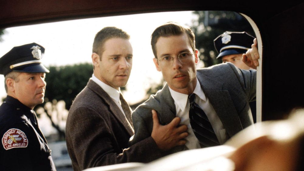 Russell Crowe as Bud and Guy Pearce as Ed in L.A. Confidential.