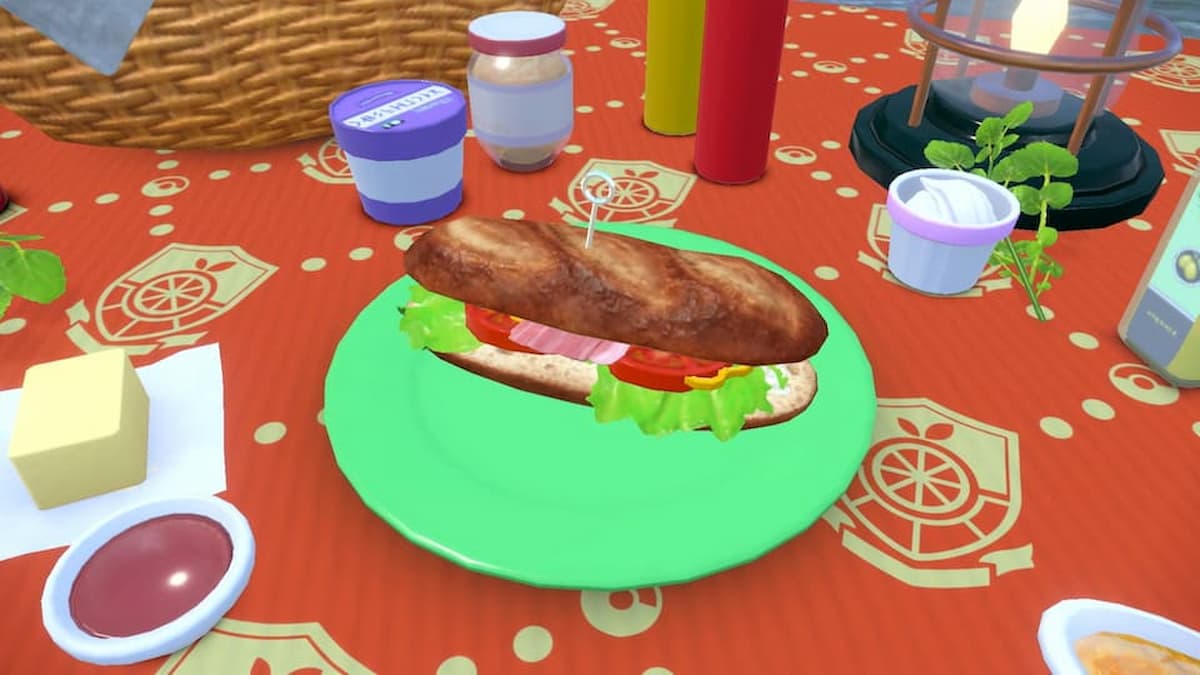 pokemon-scarlet-and-violet-sandwich-sitting-on-a-picnic-blanket