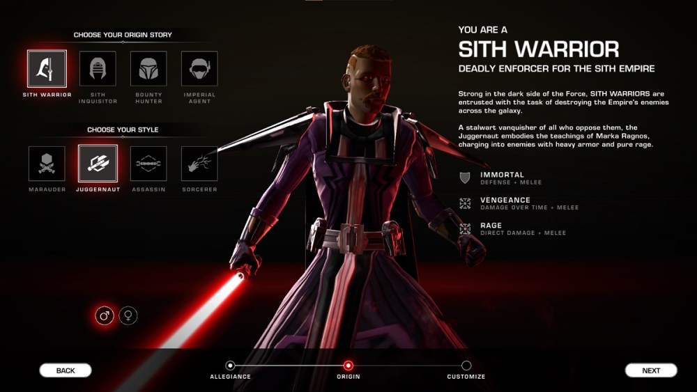 The Sith Warrior class in Star Wars The Old Republic