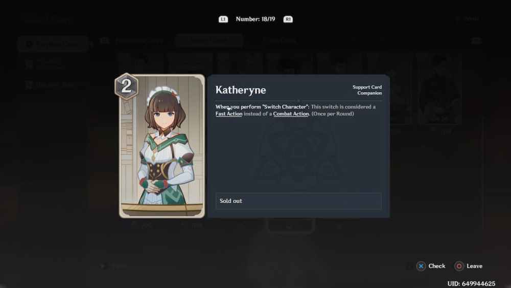 Katheryne Action Card in Genshin Impact