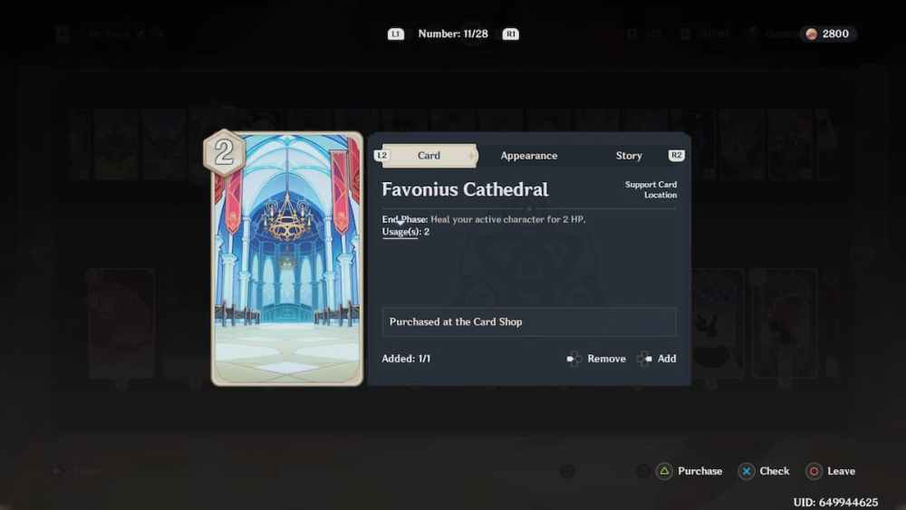 Favonius Cathedral Action Card in Genshin 