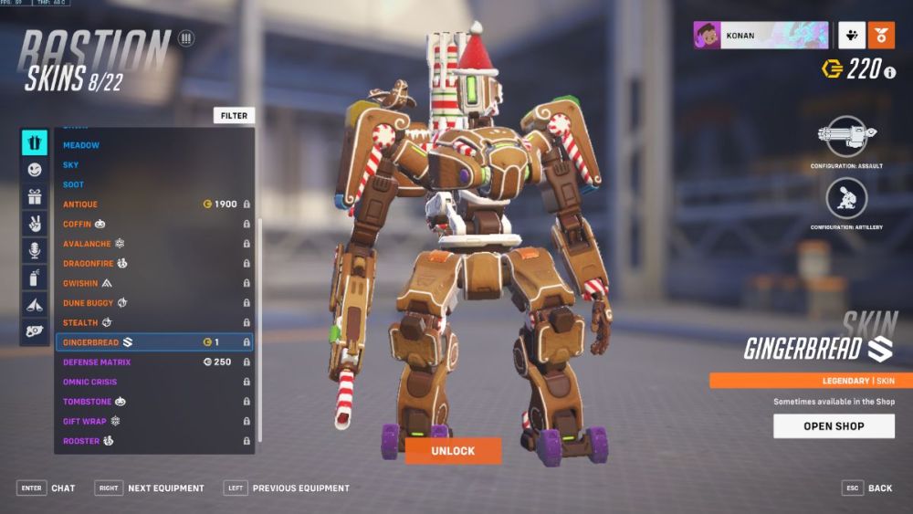 Bastion's Gingerbread skin in Overwatch 2