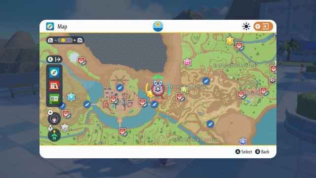 A Charizard Raid on the Pokemon Scarlet and Violet map.  