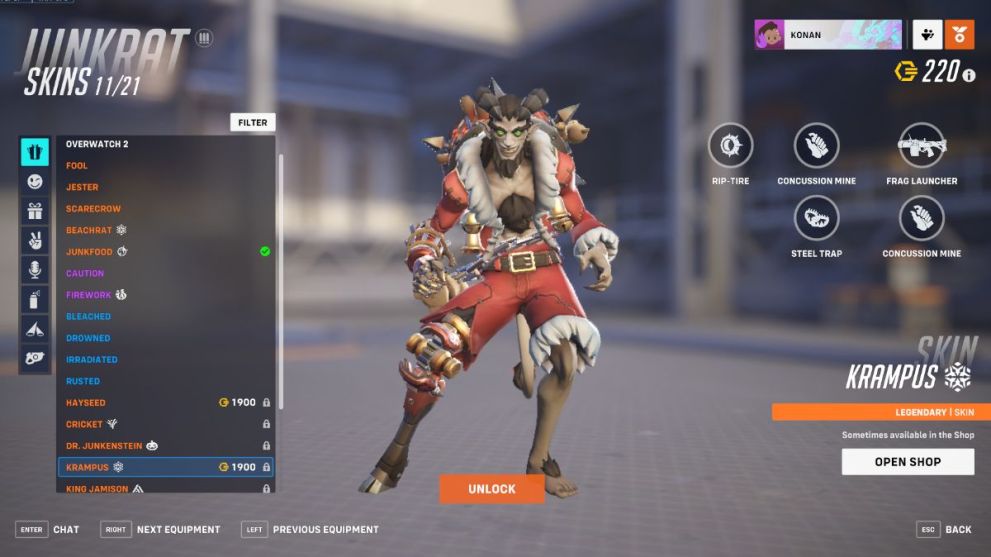 Junkrat's Krampus skin in Overwatch 2.