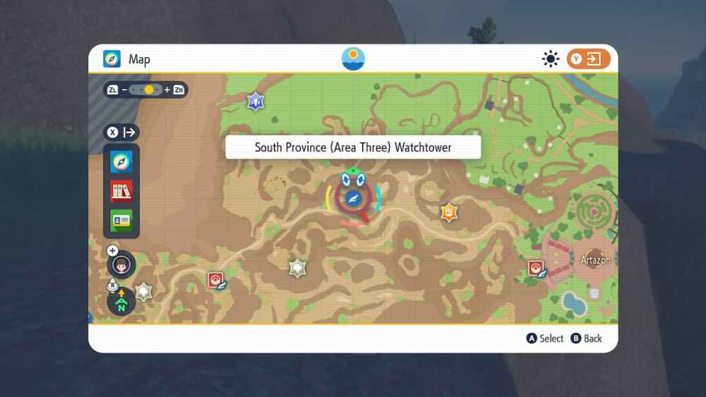 The South Province (area 3) watchtower from Pokemon Scarlet and Violet. 