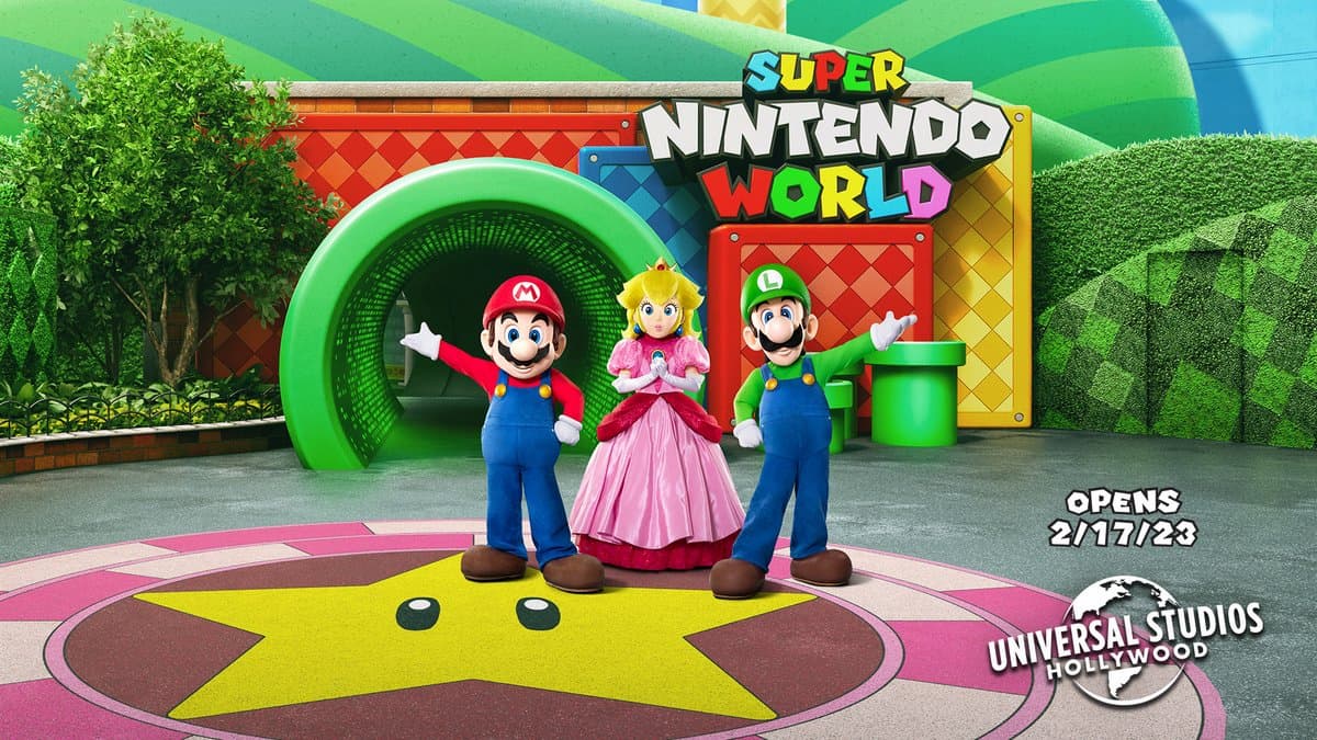 Super Nintendo World Hollywood with Peach, Mario, and Luigi