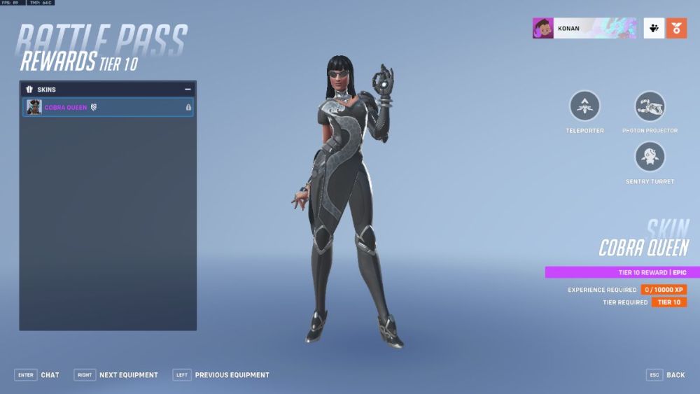 Symettra's Cobra Queen skin in OW2.