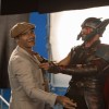 Taika Waititi directing Chris Hemsworth in Thor: Ragnarok