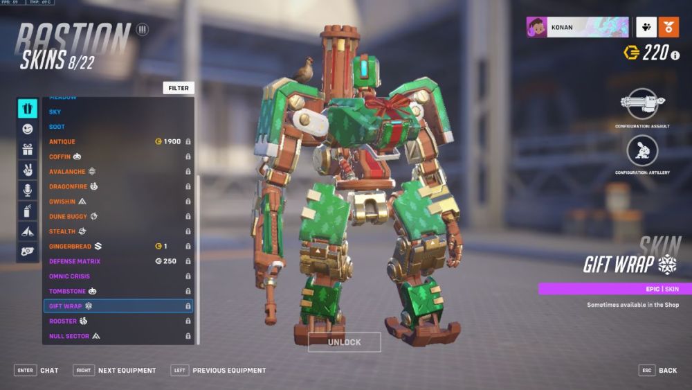 Bastion's Gift Wrap skin in Overwatch