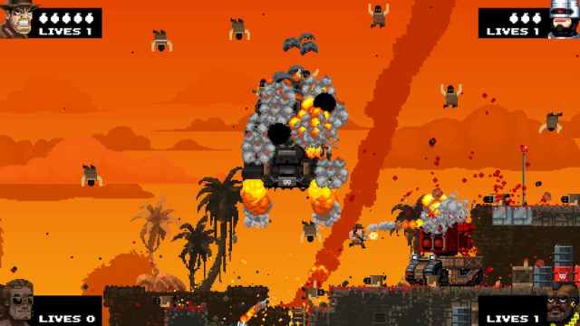 A tank exploding in Broforce