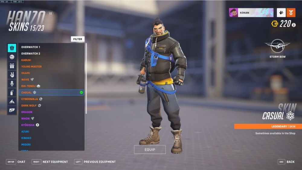 Hanzo's Casual skin in Overwatch