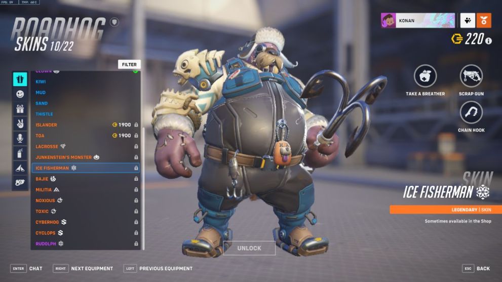 Roadhog's Ice Fisherman skin in Overwatch 2