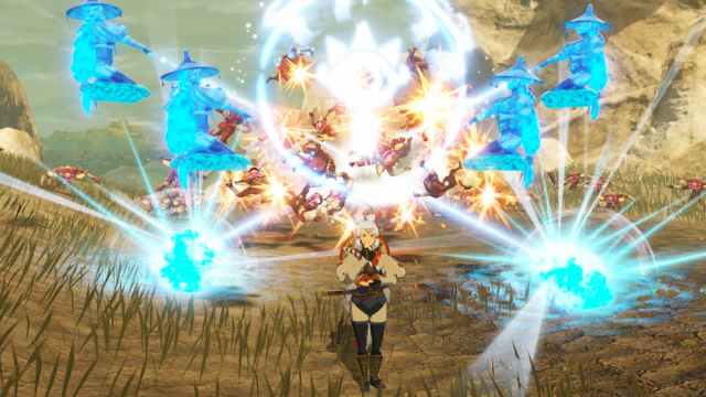 A player casting a spell to defeat enemies in Hyrule Warriors Age of Calamity