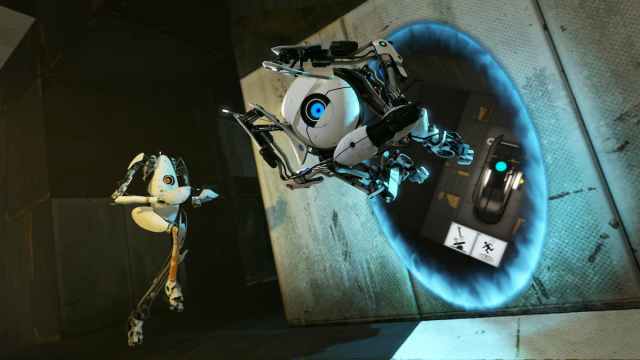 Two playable characters in Portal 2