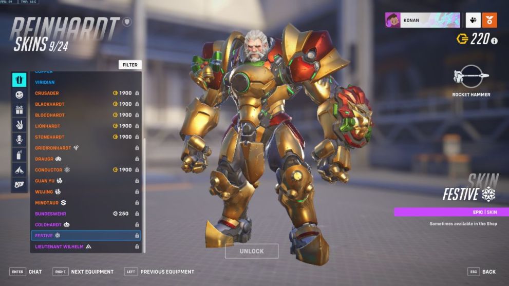 Reinhardt's Festive skin in Overwatch 2