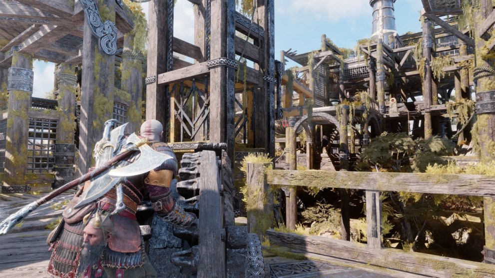 use the gear to move the gantry at althjofs rig in god of war ragnarok