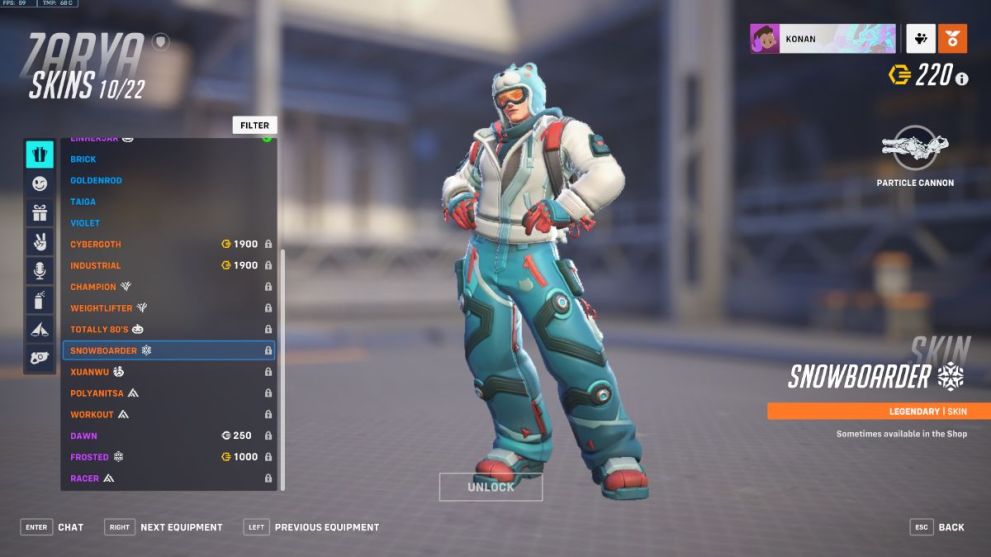 Zarya's Snowboarder skin in Overwatch 2