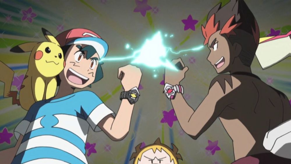 Ash and Kiawe in the Pokemon anime