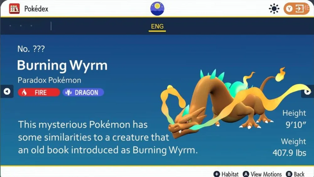 Burning Wyrm fan-made Paradox Pokemon design