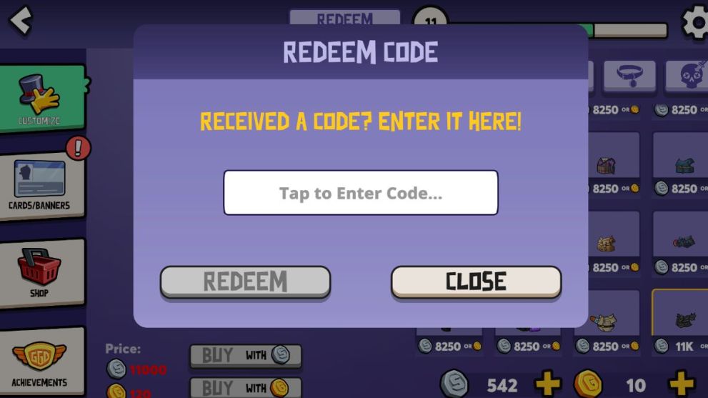 Redeem code page in Goose Goose Duck