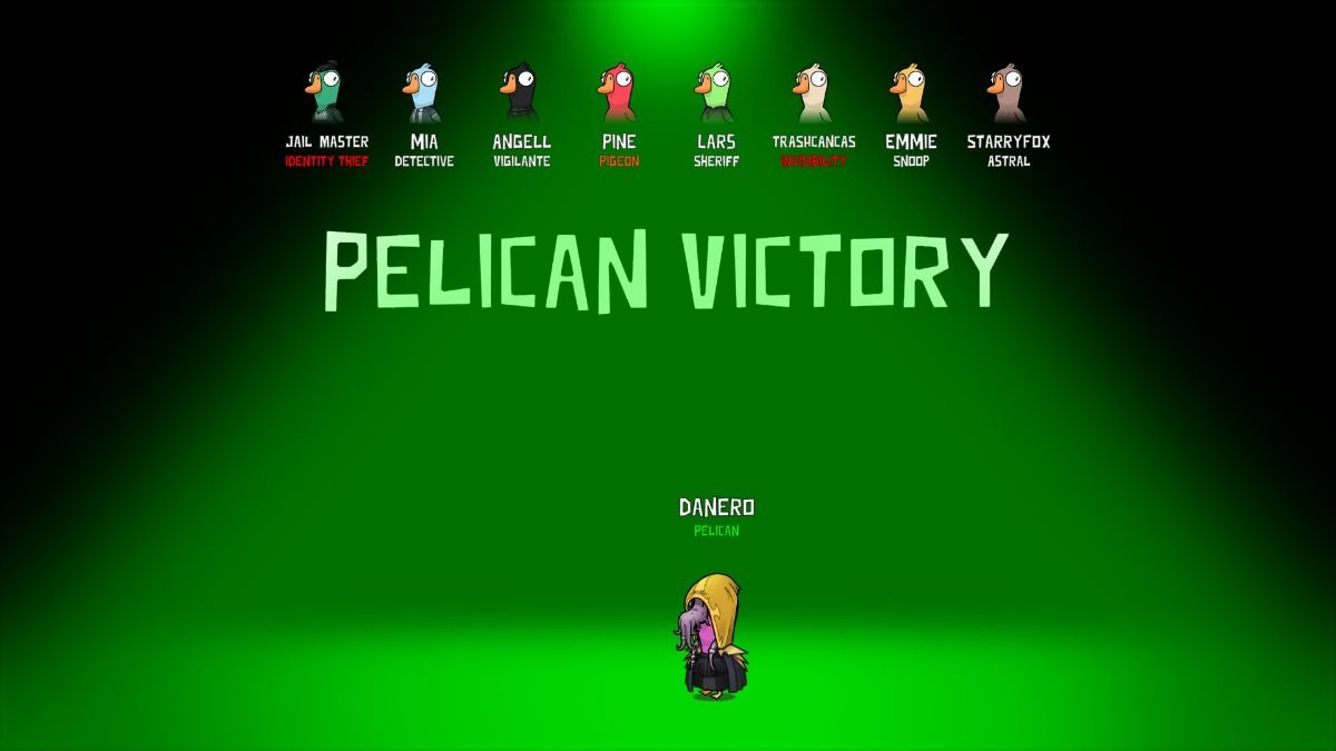 Pelican victory screen in Goose Goose Duck