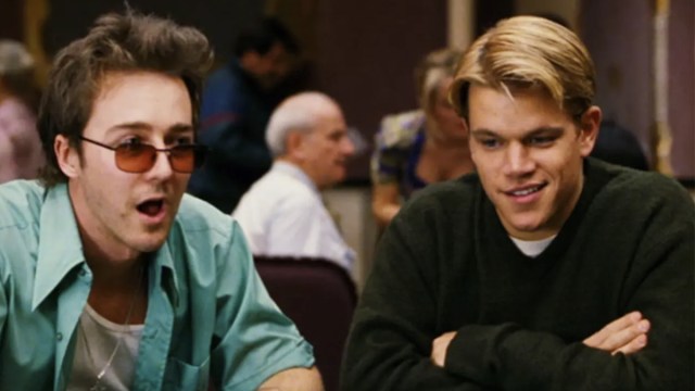 Edward Norton as Worm and Matt Damon as Mike McDermott in Rounders.