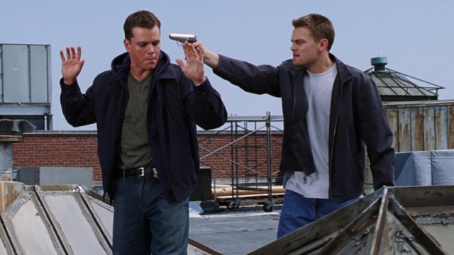 Matt Damon as Colin Sullivan and Leonardo DiCaprio as Billy Costigan in The Departed.