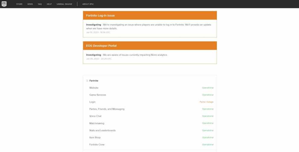 fortnite server status page Jan 10