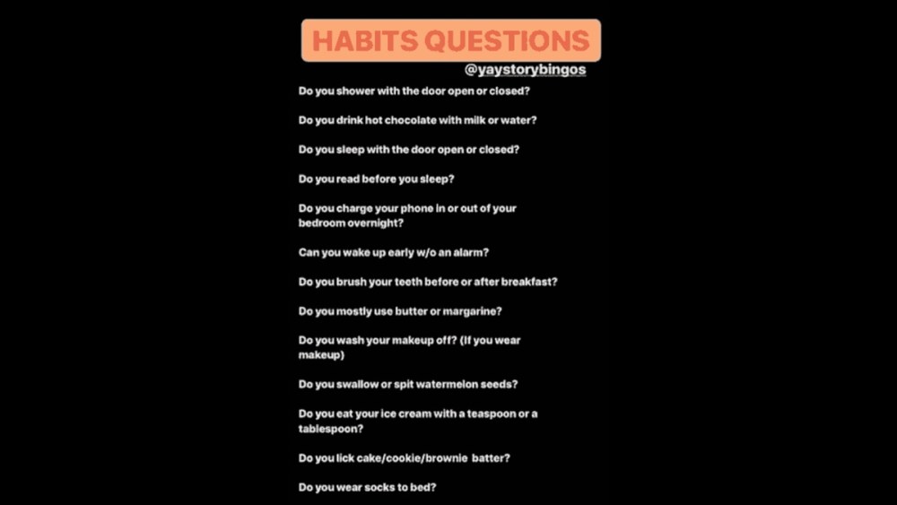 habits questions snapchat story game