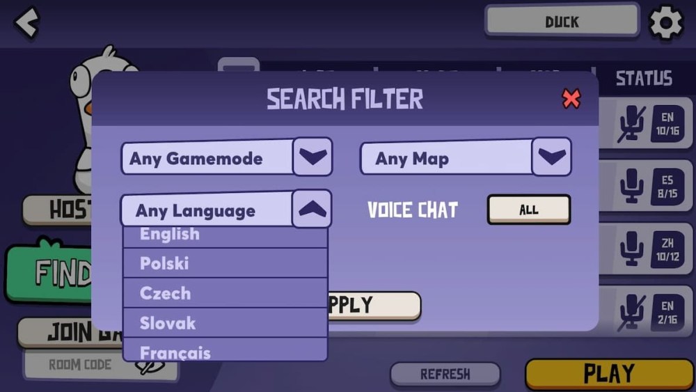 Language Filter Options