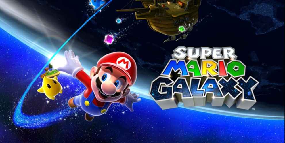 Mario Galaxy cover art with mario and luma