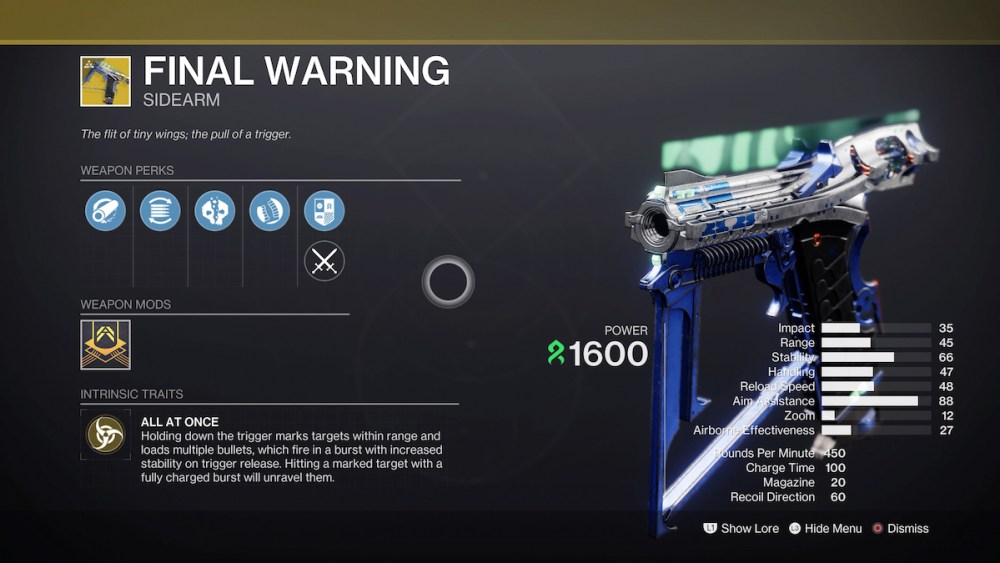 How to Get Final Warning Exotic Sidearm in Destiny 2