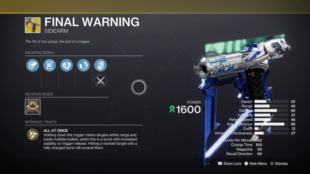 How to Get Final Warning Exotic Sidearm in Destiny 2