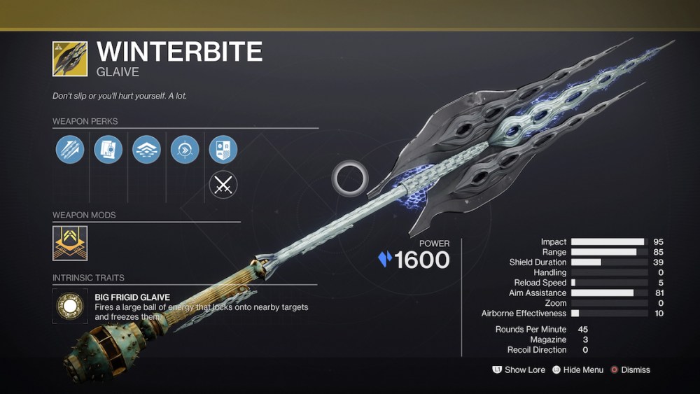 How to Get Winterbite Exotic Glaive in Destiny 2