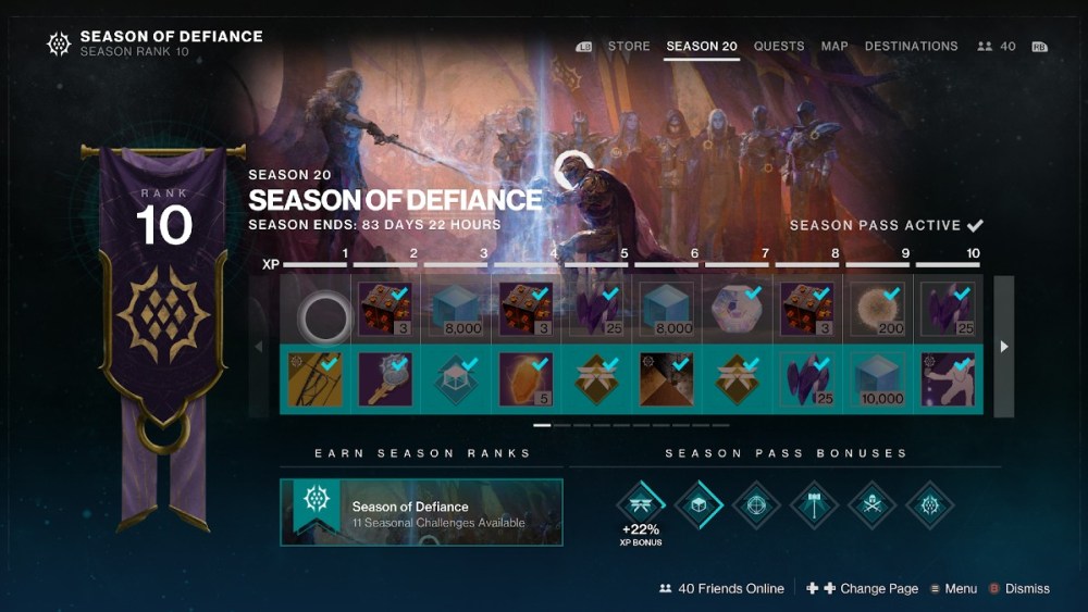Destiny 2 Season of Defiance Season Pass Rewards