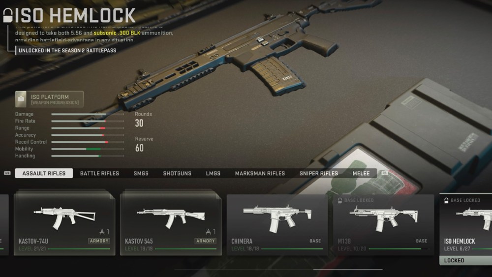 ISO Hemlock in Modern Warfare 2 and Warzone 2 Gunsmith