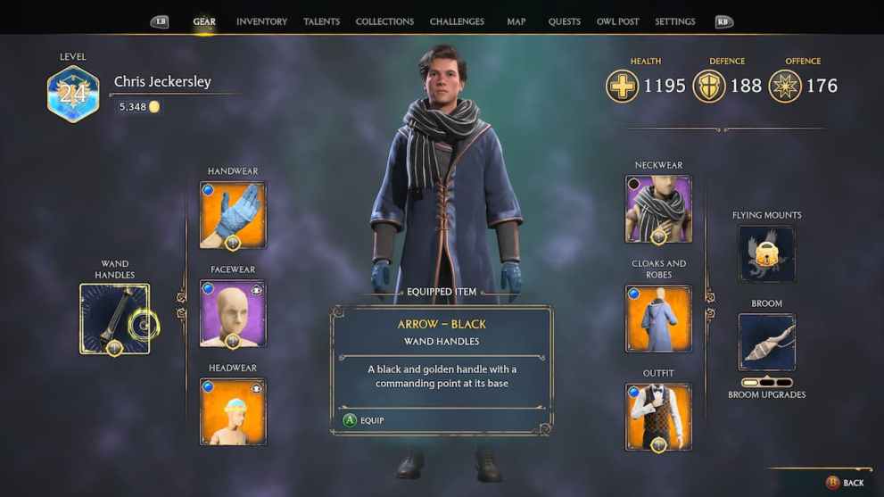 gear screen in hogwarts legacy