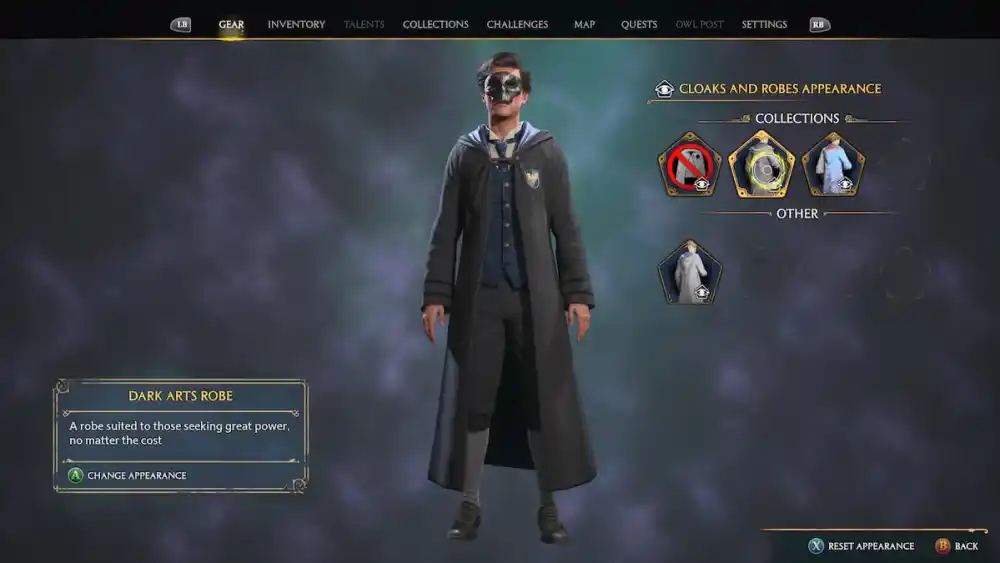 How to equip Dark Arts cloaks in Hogwarts Legacy