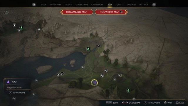 Hogwarts legacy marunweem lake map location.