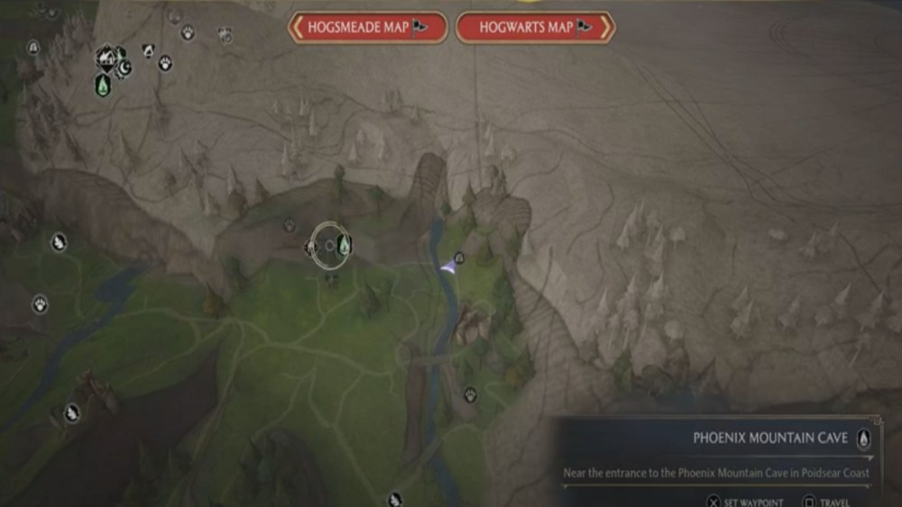 Hogwarts Legacy phoenix mount cave puzzle map location.