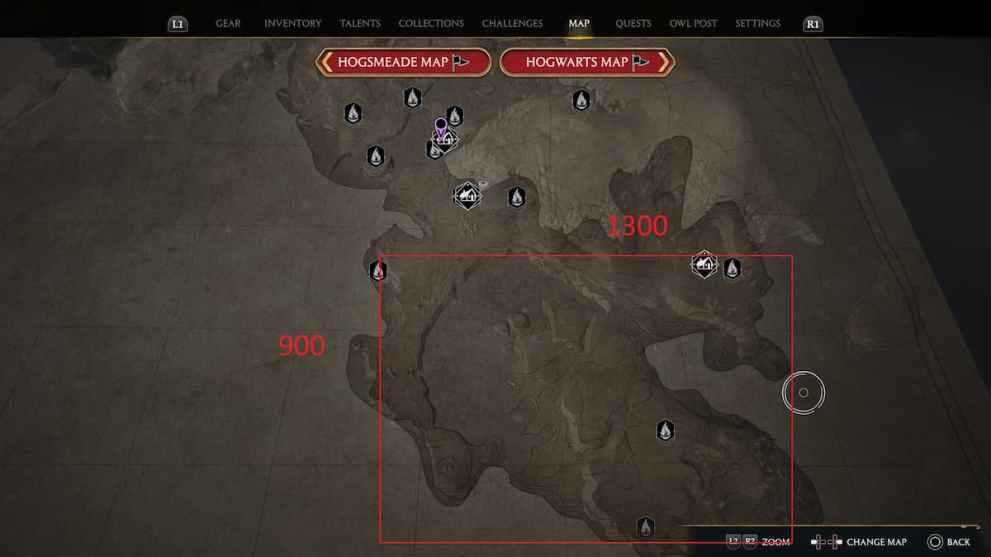 how big hogwarts legacy map is measured