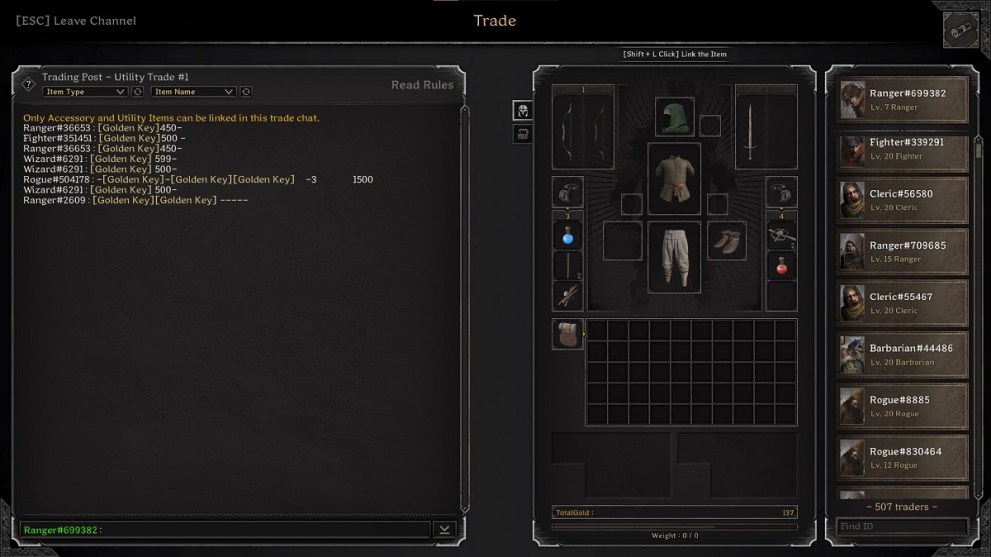 Get golden keys from trading in dark and darker