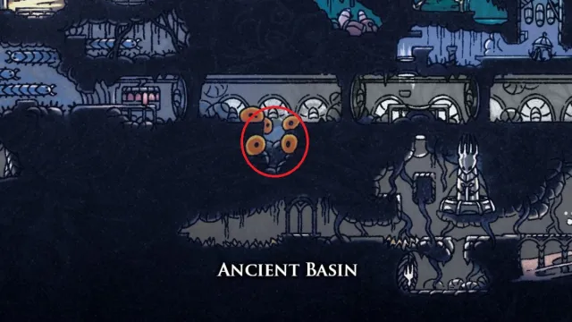 pale ore located in ancient basin in hollow knight
